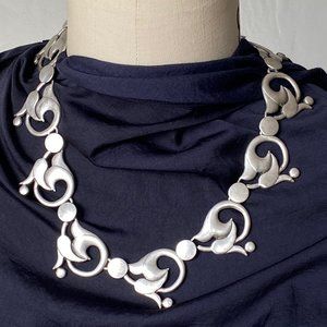 Floral Nouveau Inspired Silverplate Necklace
